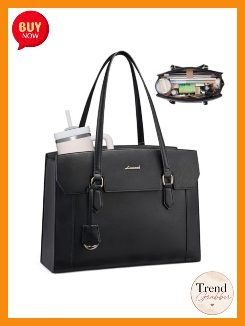 PU Leather Laptop Tote Bag 17.3 Inch with Cup Holder